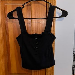 Abercrombie black wide strap Henley crop tank top